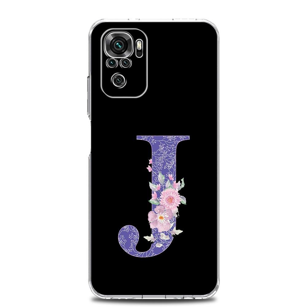 Case For Xiaomi Redmi Note 14 13 12 4G 9 8 10 11 Pro Plus 5G 14C 13C 12C 10C 9C 9A Cover Initial Letter Retro Purple Flower