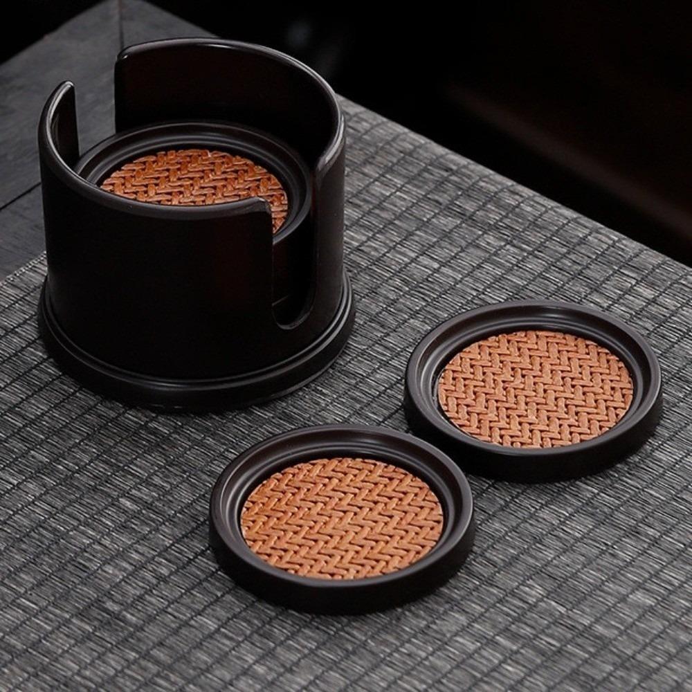 6pcs Chinese Style Rattan Tea Coaster Set Anti-scalding Tea Cup Holder  Tea Ceremony
