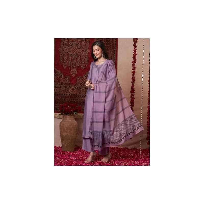 ANNI DESIGNER Женская однотонная прямая курточка из вискозы с брюками и дупаттой (Раджа Сааб ФиолетовыйVKS1 ФиолетовыйXXL