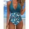 Solid Color Sexy One-piece Swimsuit, Halter V Neck Tummy Control High Cut Bathing Suits, Women's Swimwear & Clothing