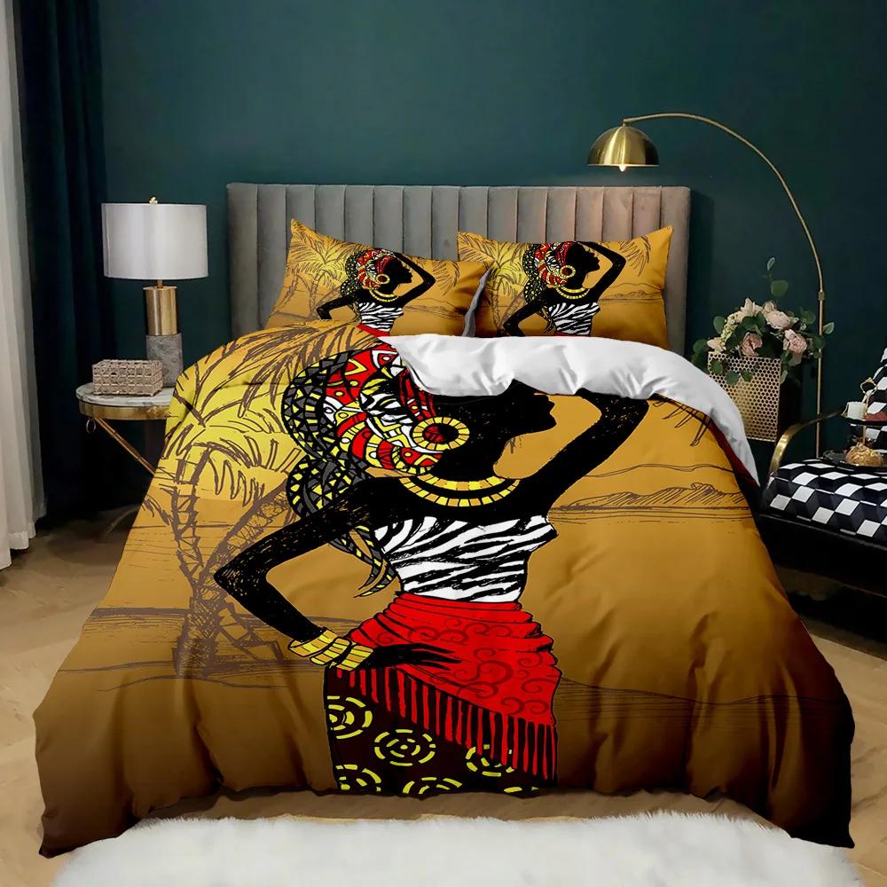 Комплект постельного белья African Woman Duvet Cover Set African Striped Twin Beddding Set Ethno Afro Traditional Exotic Queen King Polyester Qulit Cover