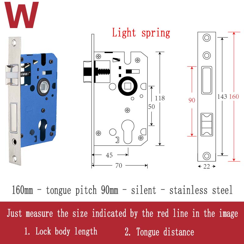 Stainless Steel Lock Body Lock Core Indoor Bedroom Lock Tongue Lock Universal Type Room Household Silent Wooden Door Lock