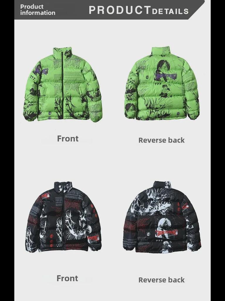 Qihong Streetwear Anime Retro Men's Cotton Zipper Jacket