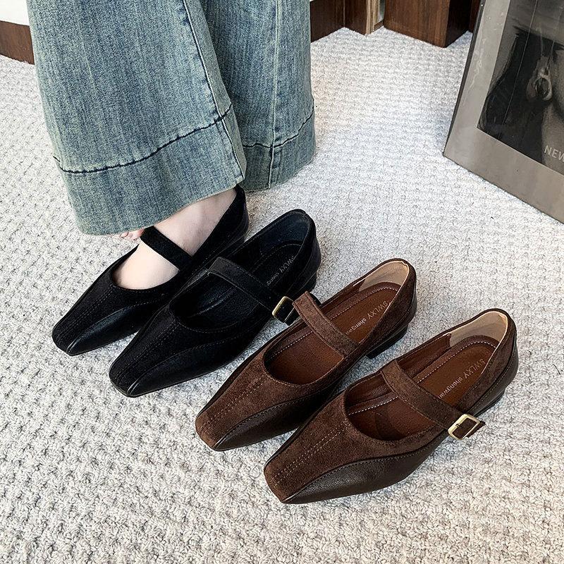 Французские туфли Мэри Джейн на толстом каблуке, женская обувь 2025 новая весна-лето, с маленьким квадратным носком, туфли бабушки в стиле ретро, универсальные туфли для работы