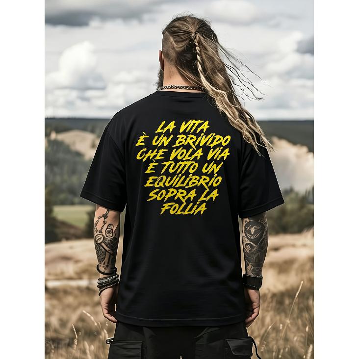 Vasco Rossi Italian Rock Band T-Shirt - Blasco Crew Neck Tee with Song Lyrics & Italian Text, Casual Fan Merch Suitable for Music Enthusiasts,