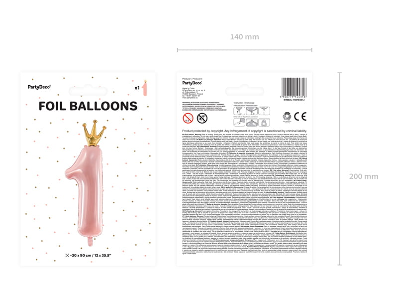 Partydeco Balon Foliowy Cyfra 1 37X100 Cm Jasny Rozowy