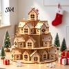 Christmas Party Decoration Wooden Advent Calendar, 24 House Countdown Display Stand with Tree Calendar Shape, Festive Holiday Tabletop Shelf
