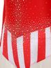 Womens Circus Ringmaster Bodysuit Glittery Rhinestone Color Block Sleeveless Leotard Fingerless Gloves Gymnastic Dancewear