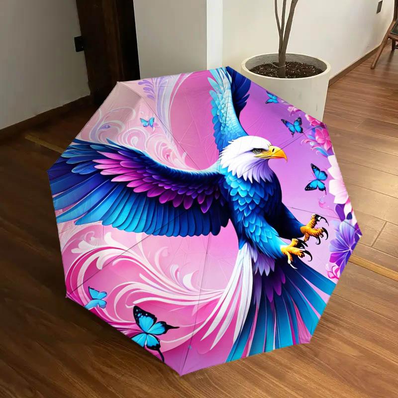 1pc Eagle with Butterflies and Flowers Umbrella with Plastic Handle,Suitable for All Seasons Home Travel Outdoor UmbrellaDD046