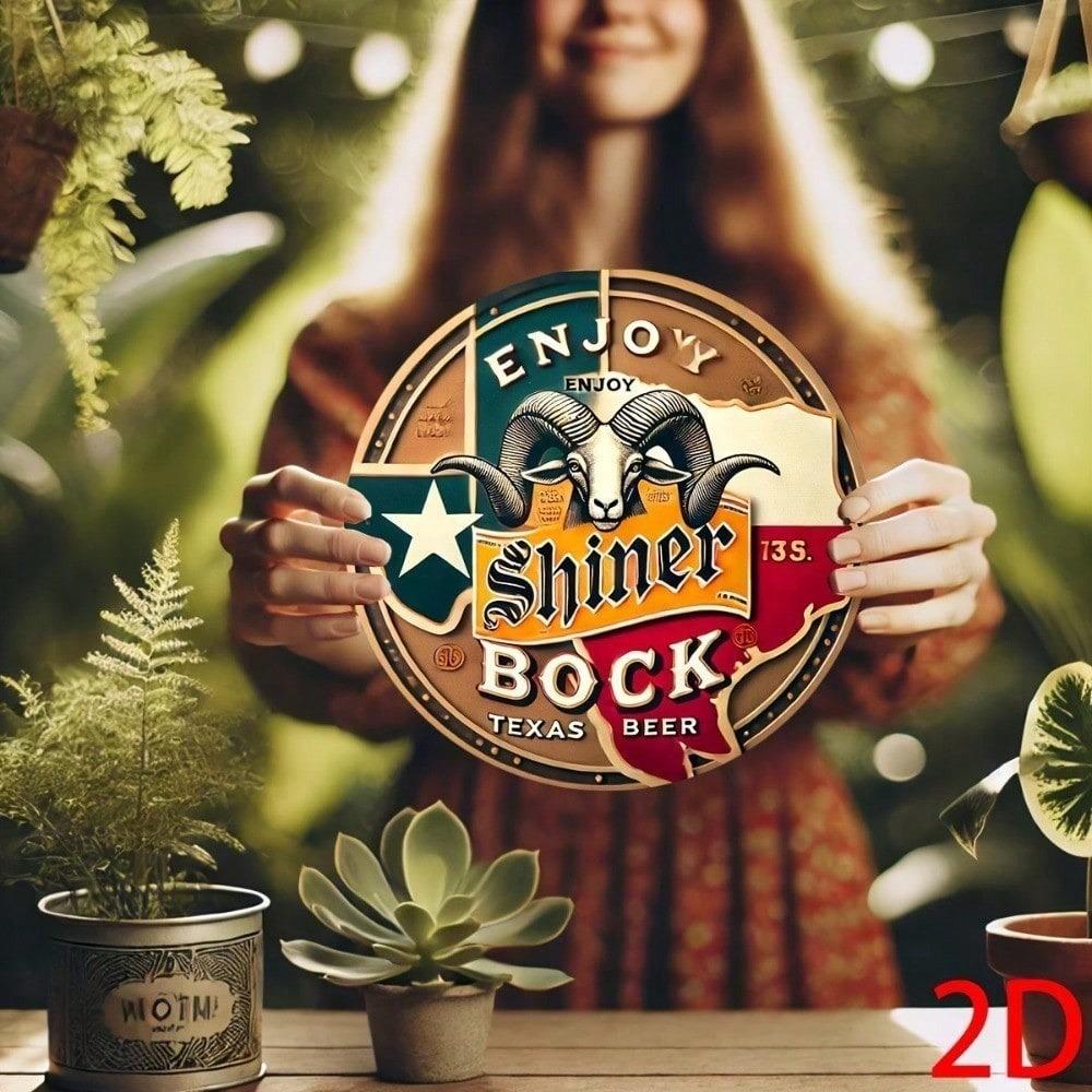 Винтажная металлическая жестяная вывеска Shiner Bock Texas Beer 8x8 дюймов, 2D, плоский декор для стены, паб, бар, мужская берлога, домашнее искусство