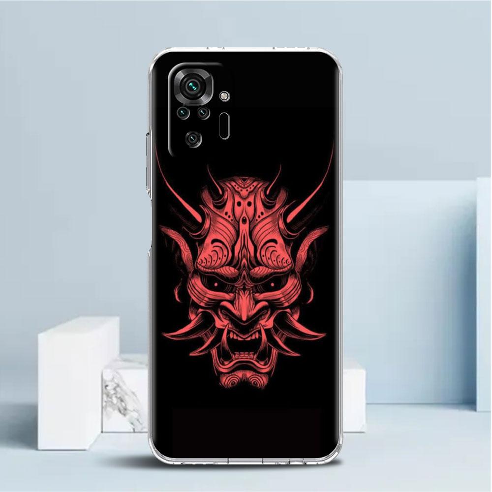 Чехол с маской самурая Они для Xiaomi Redmi Note 11 Pro 10 9 9S 8 8T 7 9A 9C 9T 10 10C K40, прозрачный мягкий чехол из ТПУ