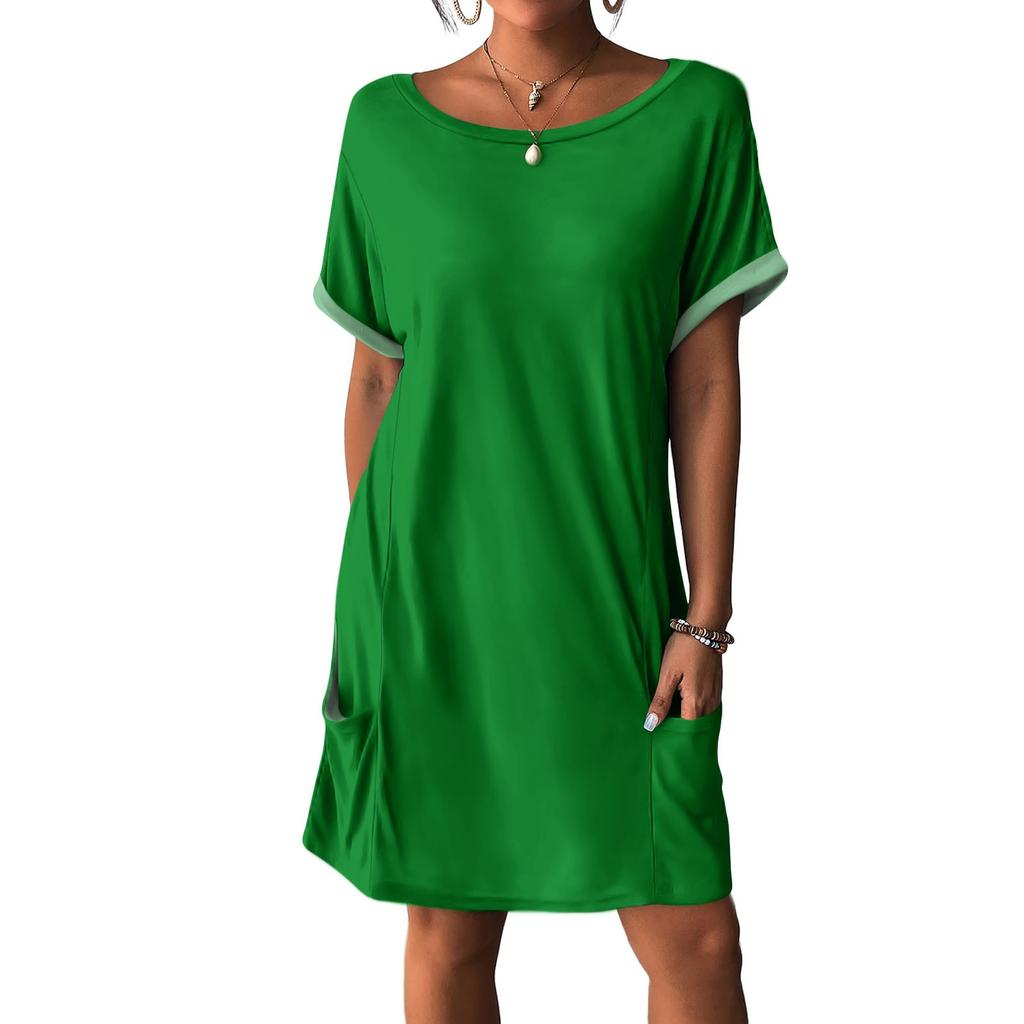 Женские платья Футболки Платья с карманами Однотонные повседневные пляжные платья