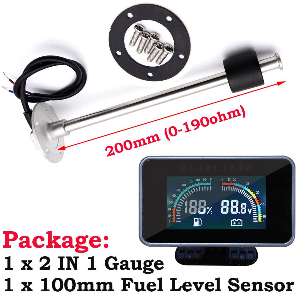 2 IN 1 LCD Car Voltmeter+Fuel Level Gauge Meter With 0-190 Ohm Fuel Float Sensor For Auto Car Motorcycle Liquid Fuel Sensor