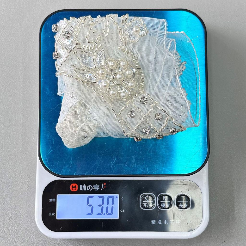 White Handmade Beaded Sequined Flower Mesh Collar Exotic Dress Wedding Decoration Accessories Front Collar Cloth Sticker