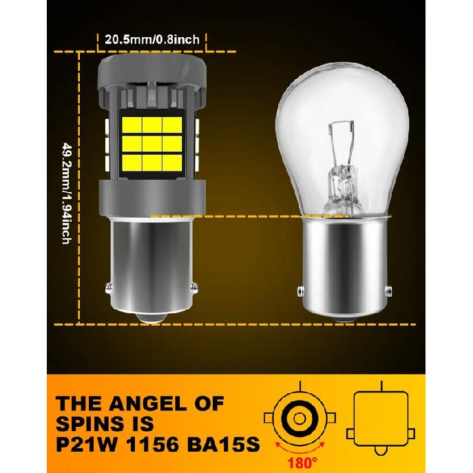 2pcs 1156 BA15S P21W Car Led Reverse Signal Light 6000K Bright White High Power Error Free With Small Cooling Fan For Hyundai