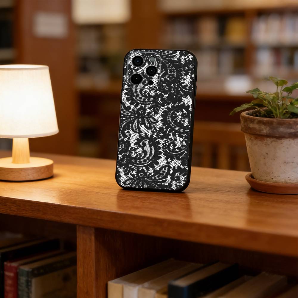 Винтажный кружевной чехол для телефона для iPhone 17, 16, 15, 14, 13, 12, 11 Plus, Pro Max, Другие Мягкий черный чехол