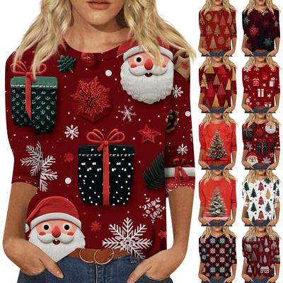 Женская модная повседневная футболка с рукавом три четверти, принтом на Хэллоуин и круглым вырезом