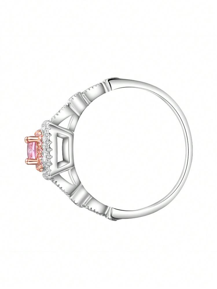 925 Sterling Silver Geometric Four Claw Square Fashion Pink Ring For Women Engagement Wedding Luxury High Quality Fine Jewelry