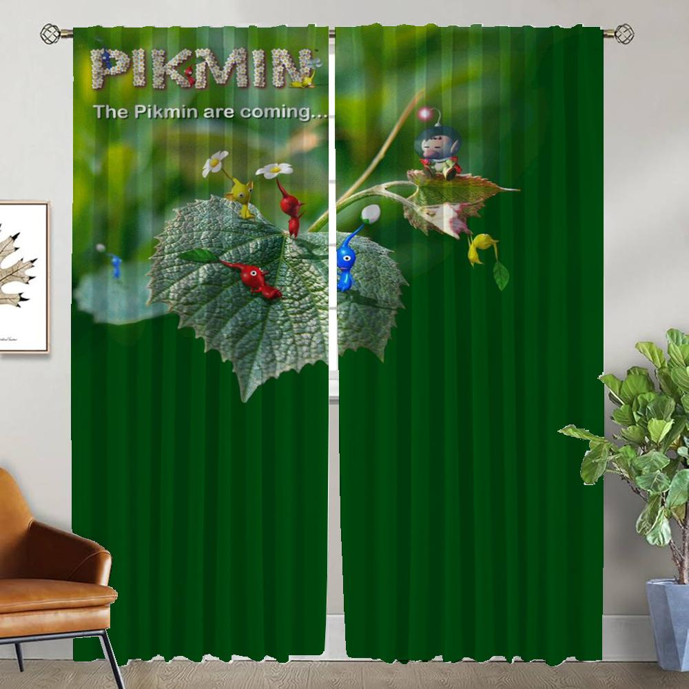 Шторы для гостиной Pikmin Домашний интерьер Камера Оконные шторы Занавески Перегородка Тюль Спальня Комплект из 2 шт. Современный Изготовлены из полиэстера Стирка Возможна Готовы к использованию