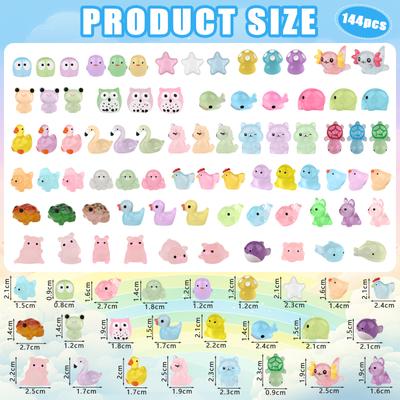 144 шт. Миниатюрные светящиеся смоляные животные, крошечные светящиеся в темноте морские животные, утки, дельфины, утки, черепахи, грибы, лягушки, миниатюрные фигурки