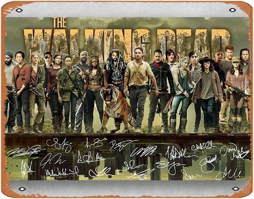the walking dead consists of actors and signatures Decoration Sign for Home Vintage Metal Sign Plaque Metal Funny Tin Sign   Re