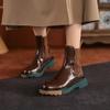 Mature Concise Women Ankle Boots Basic Genuine Leather Platforms Thick Heels Round Toe Casual Working Shoes Woman 2024 Autumn