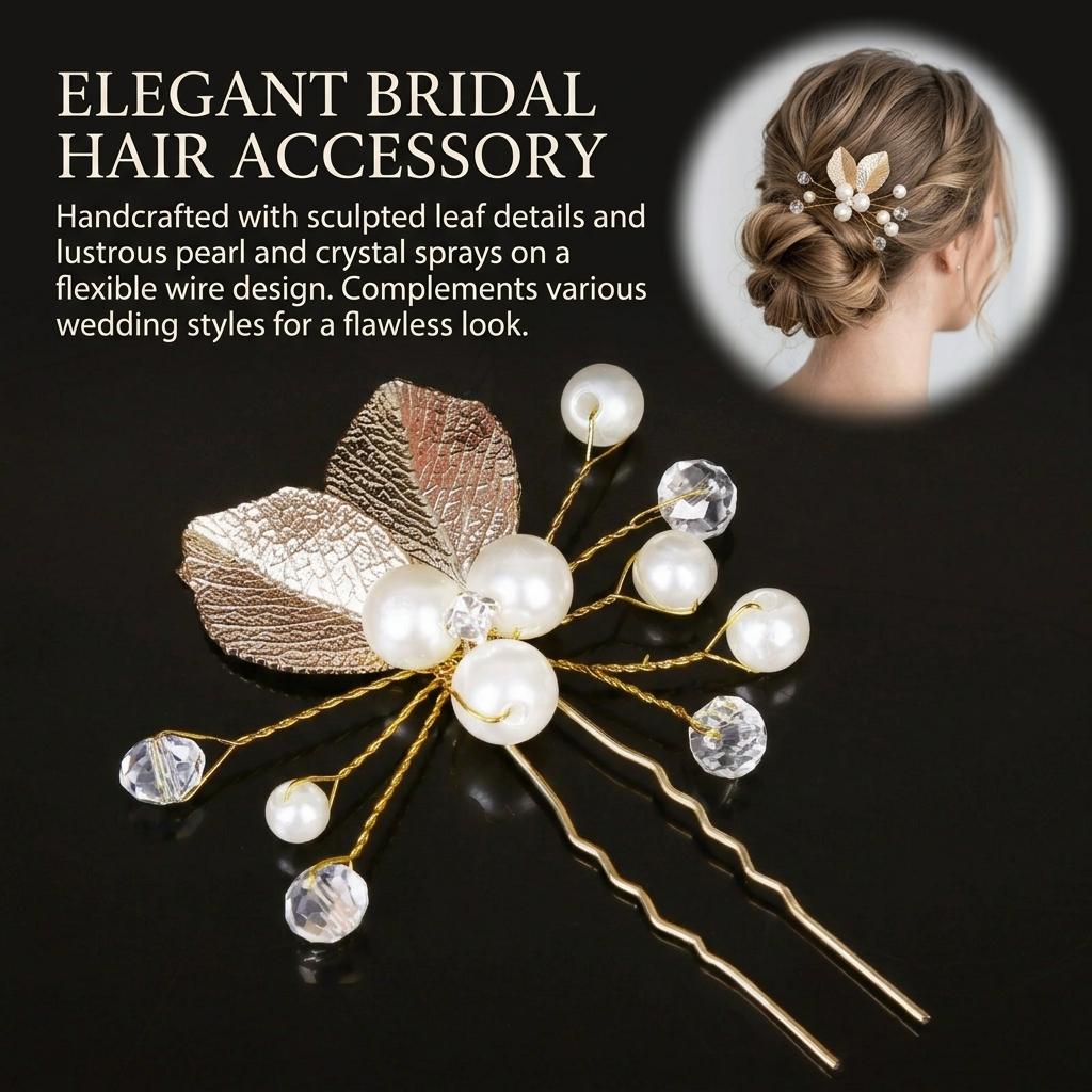 Bridal Hair Accessories Set Gold-Leaf Design for Wedding Dress Decoration