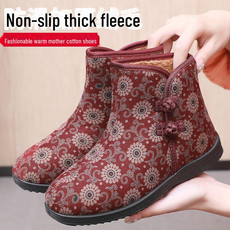 2025 Winter Old Beijing Cotton Shoes for Elderly Women, Plus Velvet Lined & Non-Slip Warm Mother Shoes