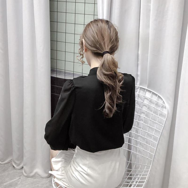 V-neck Chiffon Shirt Women's Long-sleeved Spring and Summer Tops Design Niche Lantern Sleeve Chiffon Shirt