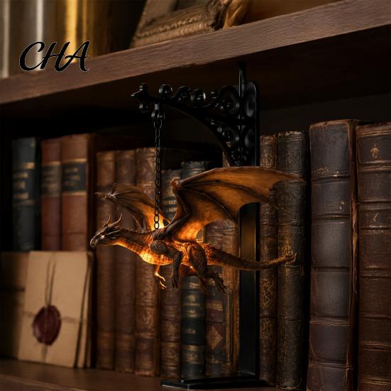 Fantasy Theme Gift Magical Flying Dragon Bookshelf Lamp, Warm Hanging Night Light, Desk Wall Ornament Reading Nook Decor, Unique for Lovers