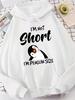 Men I'm Not Short I'm Penguin Size Hoodie Navy Oversized Cute Penguin Graphic Pullover Streetwear Sweatshirt Autumn Winter