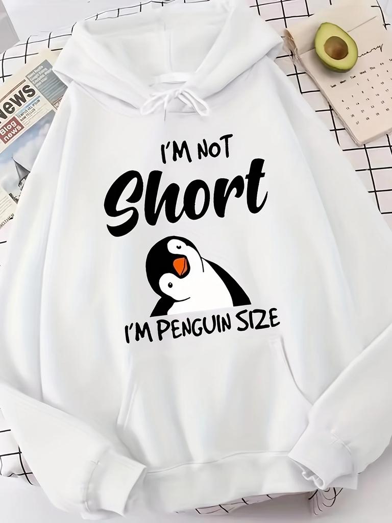 Men I'm Not Short I'm Penguin Size Hoodie Navy Oversized Cute Penguin Graphic Pullover Streetwear Sweatshirt Autumn Winter