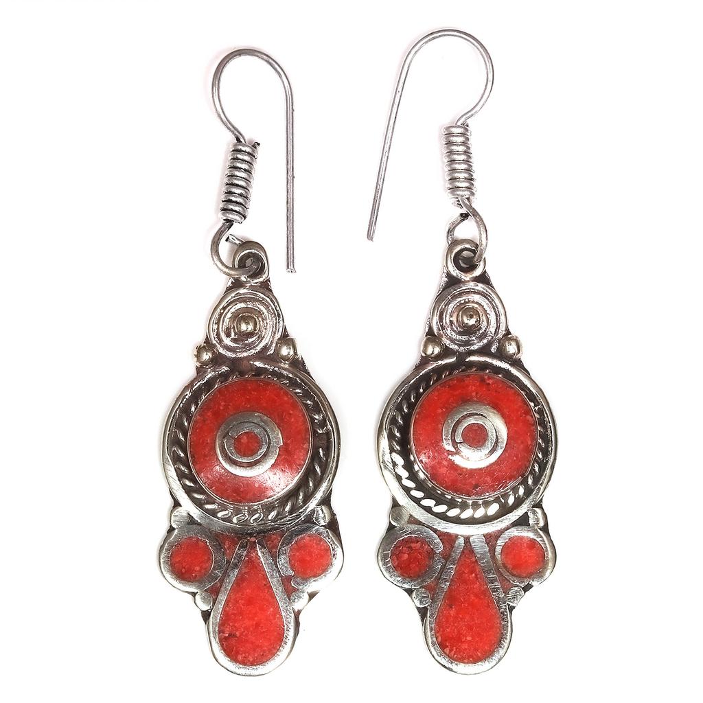 Tibetan Turquoise Lapis Lazuli Nepali Earrings Handmade Jewelry Coral Tribal