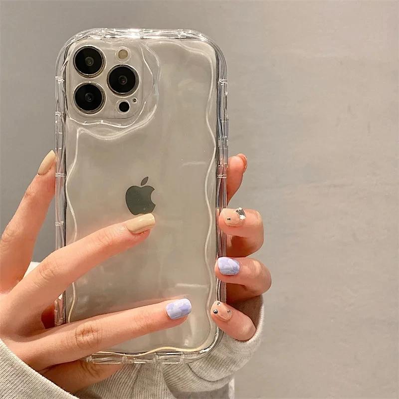 Однотонный чехол-волна для IPhone 11 12 13 14 15 16 Pro Max 16 15 Plus, износостойкая модель для пары, противоударный чехол для телефона