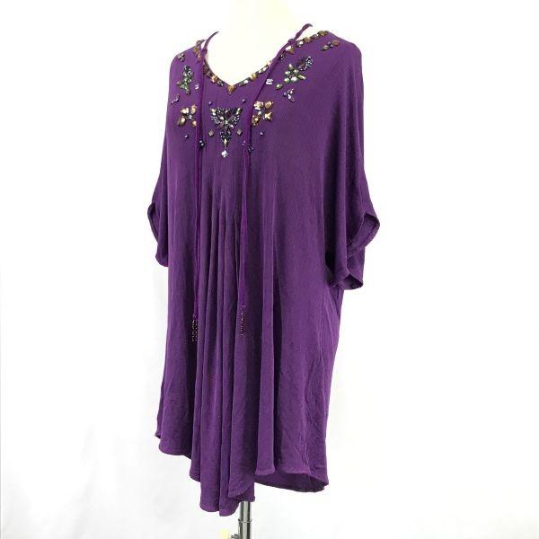 ITALIYA Jewel Decorated Short Sleeve Tunic Mini Dress Women's L purple(USED)