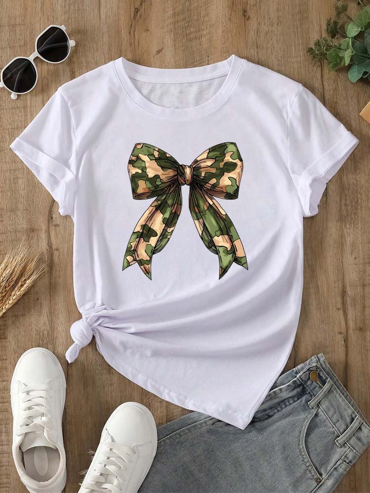 Summer New s Leopard Print Bow Short Sleeve Print Clothing Womens TShirt Harajuku Graphic Clothing Womens Top Tee