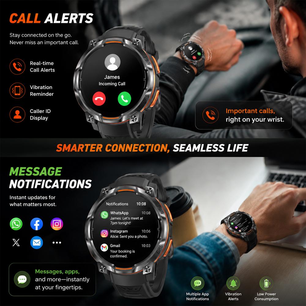 SENBONO KC108 GPS Умные часы Компас Барометр Голосовой помощник Фитнес-трекер Монитор сна Водонепроницаемость IPX8 Уличные умные часы