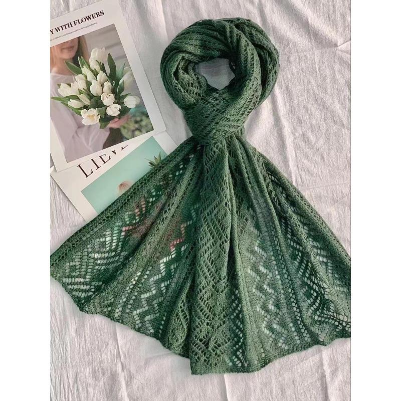 New Hollow Solid Color Knitted Scarf for Women Autumn and Winter Hollow Warm Scarf Versatile Retro Scarf