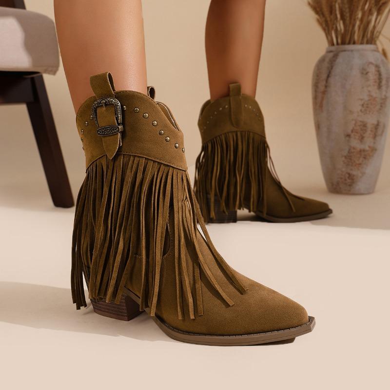 Large Size Fringed Short Boots for Women In Autumn Winter High Heels Casual Simple Comfortable Versatile Women's Boots