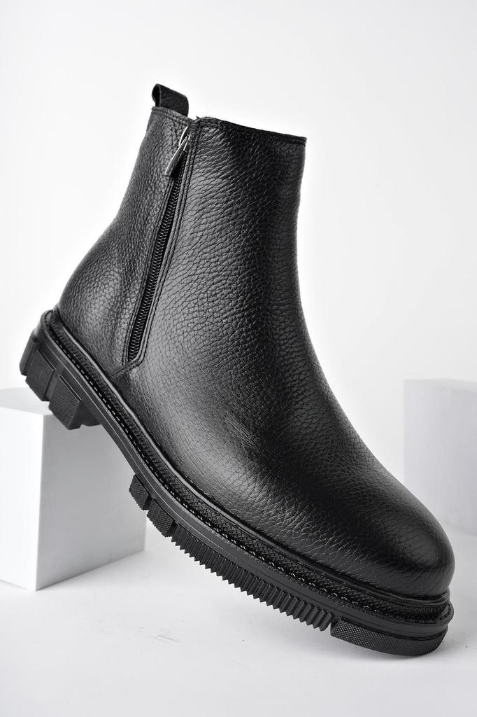 Men's Fashion Genuine Leather Flat Heeled Booties Bootie Double Zipper Winter Boots Shoes