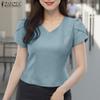 ZANZEA Женская повседневная летняя блузка с коротким рукавом и V-образным вырезом