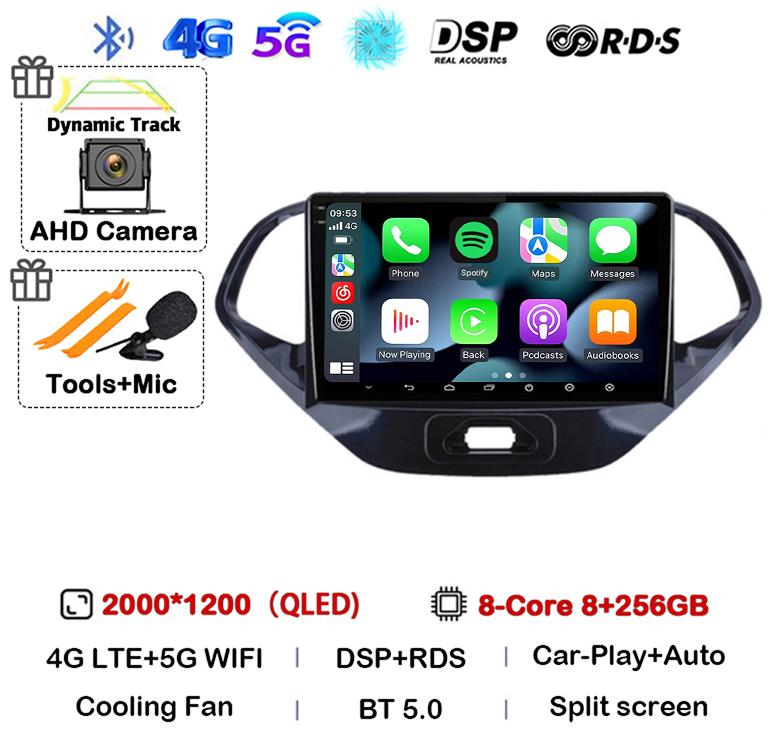 Android 14 Carplay Auto WIFI+4G Автомагнитола для Ford Figo 2015 2016 2017 2018 Мультимедийный стерео видеоплеер GPS 360 камера Аудио