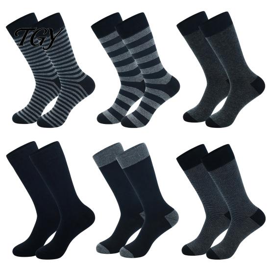 Daily Commute Work Socks Men Striped Crew Socks, Cotton Dress Moisture Wicking Smart Casual Office Breathable for Business Wear Formal