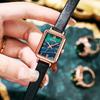 Fashion Vintage Green Watch Women's Watches Wholesale Square Quartz Student Watch Champagne Gold Dial and Brown Leather Strap Watch