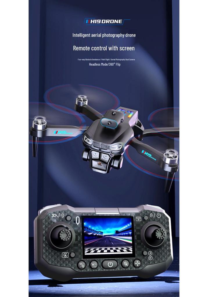 Foldable Brushless Drone with Intelligent Obstacle Avoidance and HD Screen Controller - H19 Aerial Photography Toy
