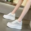 Little White Shoes Women's Shoes New Hollow Round Head Board Shoes Rhinestone Breathable Thick Sole Inner Height Increase Casual Soft Sole Single Shoe
