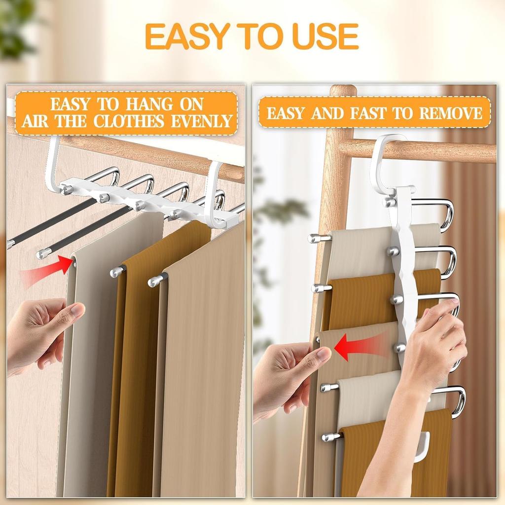 Pant Hangers Space Saving Jean Hangers -No Wrinkle Clothes Hanger - Closet Organizer and Storage, College Dorm Room Essentials Apartment Must Have -