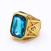 Men's Titanium Steel Ring Hip Hop Rock Red Large Gemstone Masonic Jewellery Accessories Gold Rapper Finger Ring