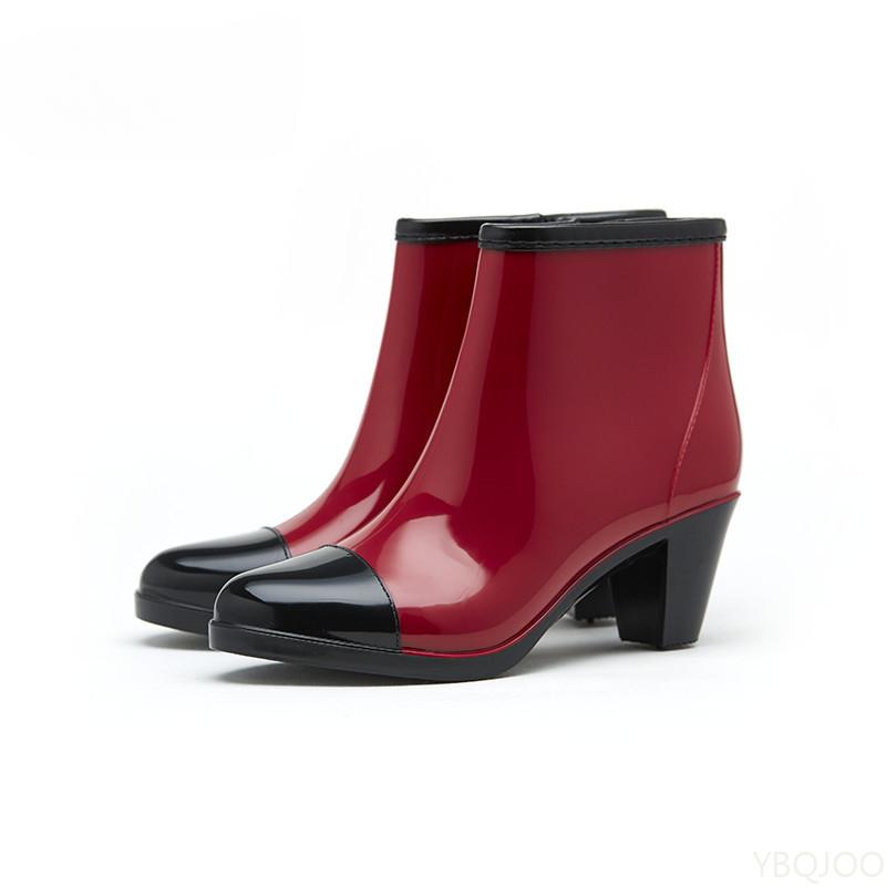 Женские массивные каблуки резиновые туфли роскошные дизайнерские резиновые сапоги женские водонепроницаемые ПВХ ботильоны садовые рабочие ботинки резиновые туфли обувь