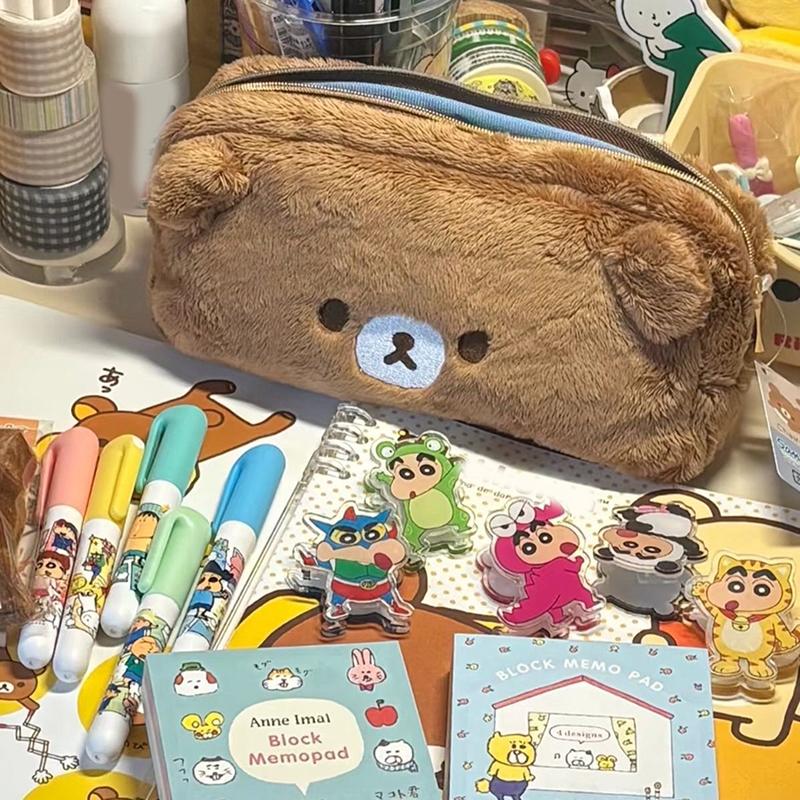 Cartoon Rilakkuma Plush Pencil Case Cute Little Bear Plush Makeup Bag  Large-Capacity Pencil Bag Kawaii Plush Pen Pouch